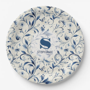 Prato De Papel Folhas de salsa azul Elegante - Fundo branco (2)