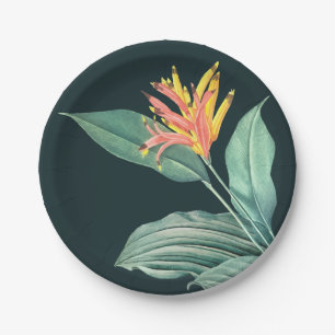 Prato De Papel Folhas de Salvia Flor Tropical em Azul Teal Escuro