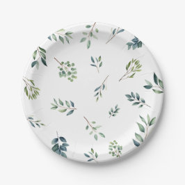 Prato De Papel Folhas de verde botânico Chuveiro de Noiva aquarel