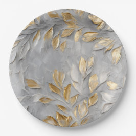 Prato De Papel Folhas Douradas de Cinzas de Prata