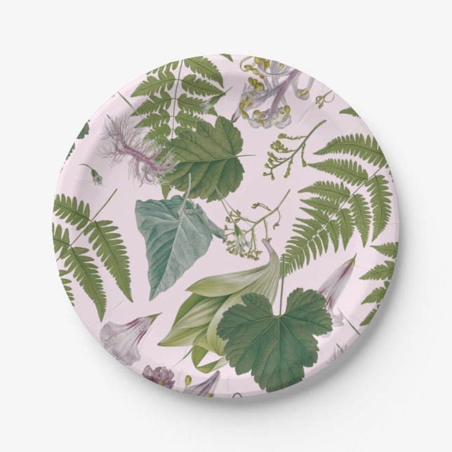 Prato De Papel Folhas e flores de primavera verde modernas e eleg (Frente)