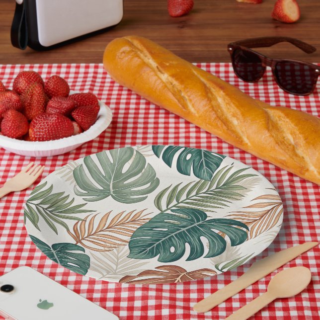 Prato De Papel Folhas Tropicais Boho (Piquenique)
