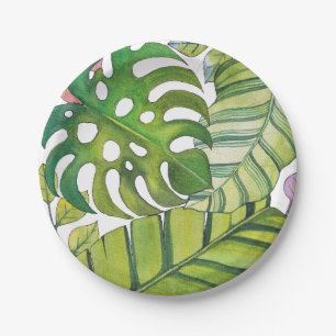Prato De Papel Folhas Tropicais Bonitas Em Aquarela