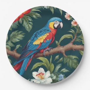 Prato De Papel Folhas Tropicais Coloridas da Selva de Papagaio