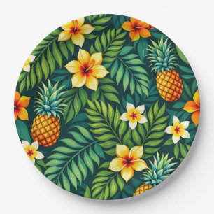 Prato De Papel Folhas tropicais e padrão de abacaxi