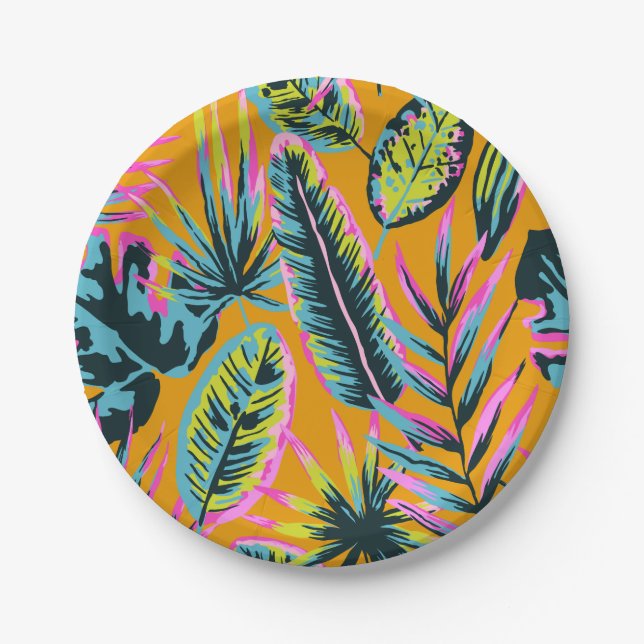 Prato De Papel Folhas Tropicais Havaianas E Plantas Padrão-Impres (Frente)