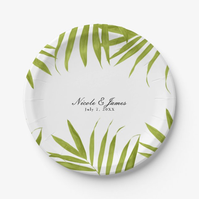 Prato De Papel Folhas Tropicais Recepção de Casamento Elegante de (Frente)