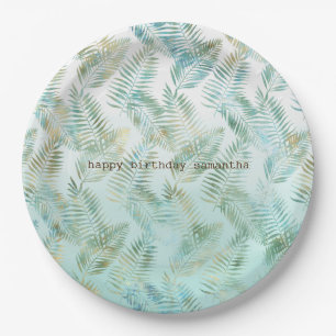 Prato De Papel Folhas Tropicais Verde Aqua Dourado
