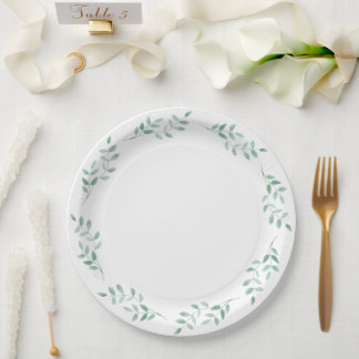 Prato De Papel Folhas verdes botânicas elegantes para casamento e
