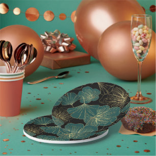 Prato De Papel Folhas verdes Douradas