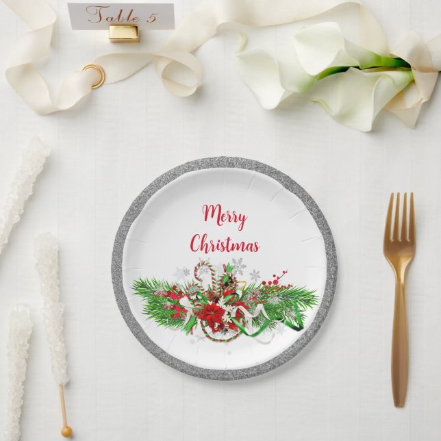 Prato De Papel Folia de Natal Elegante com Brilho (Casamento)