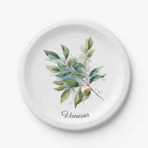 Prato De Papel Foliage Verde Elegante Aquarela, personalizada