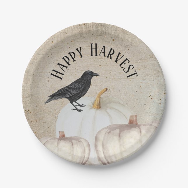 Prato De Papel Folk Art Happy Harvest White Pumpkin (Frente)