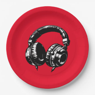 Prato De Papel Fones de ouvido de música preta dança DJ festa de 