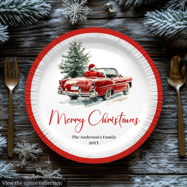 Prato De Papel Fonte de Script de Papai Noel Clássico Jantar Fest (Classic Santa Claus Script Font Festive Dinner Plate

)