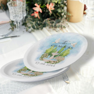 Prato De Papel Fonte Elegante   flores pombas Casamento Luxo