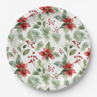 Prato De Papel Forest Christmas Red Poinsettia