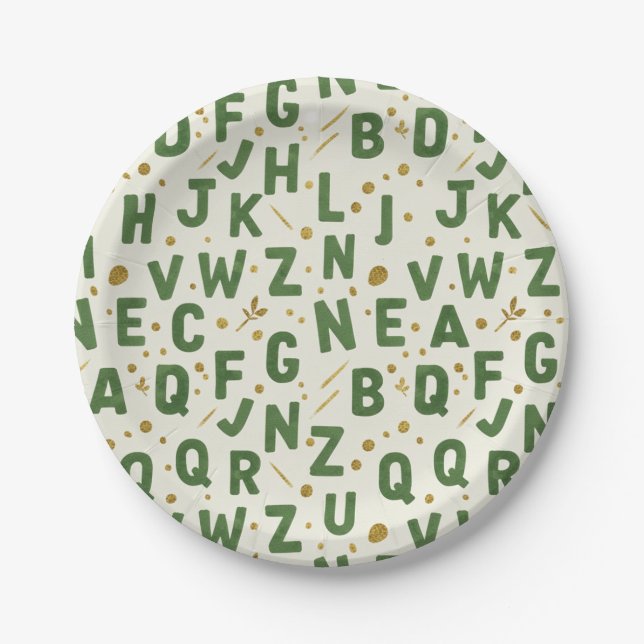Prato De Papel Forest Green Watercolor Alphabet (Frente)