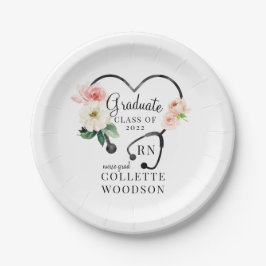 Prato De Papel Formando de Enfermeiro Floral Stethoscope Classe 2