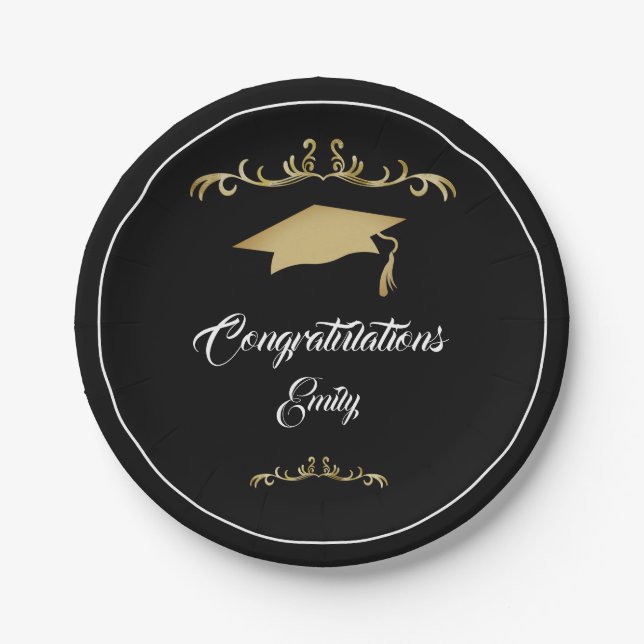 Prato De Papel Formando de Parabéns de ornamento Dourado Elegante (Frente)