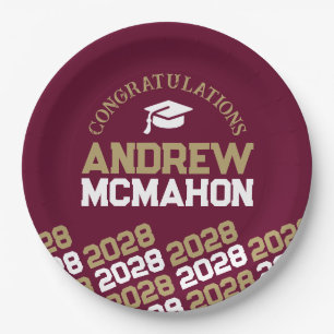 Prato De Papel Formando de semivida Dourada e Borgonha Personaliz