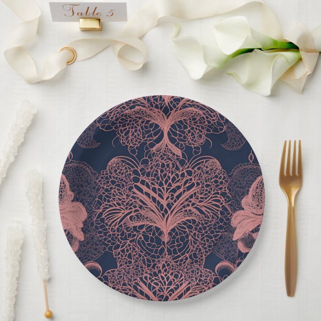 Prato De Papel Formas rosa e azul escuro arte de IA (Casamento)