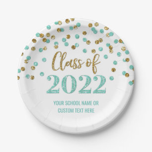 Prato De Papel Formatação Teal Dourada Confetti 2022