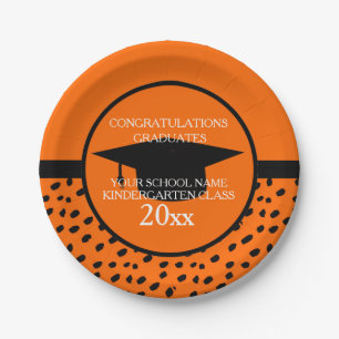 Prato De Papel Formatura da Pré-Escola Laranja e Preto