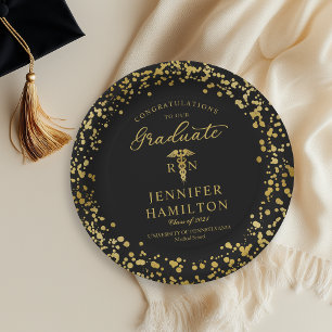 Prato De Papel Formatura de Enfermeira Médica Elegante Dourado Pr