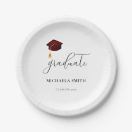 Prato De Papel Formatura no Ensino Médio com Letra Simples Marrom