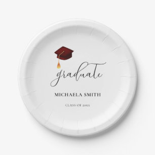 Prato De Papel Formatura no Ensino Médio com Letra Simples Marrom