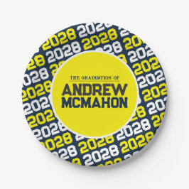Prato De Papel Formatura Personalizada Azul Marinho e Amarelo
