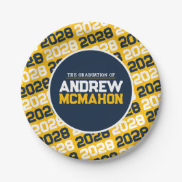 Prato De Papel Formatura Personalizada Dourado e Azul Marinho
