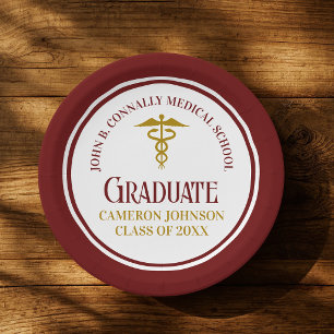 Prato De Papel Formatura Personalizada em Medicina Marrom Dourado
