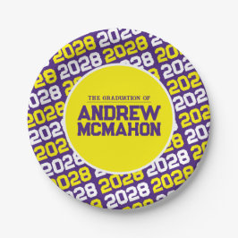 Prato De Papel Formatura Personalizada Roxo e Amarelo