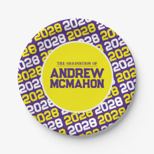 Prato De Papel Formatura Personalizada Roxo e Amarelo