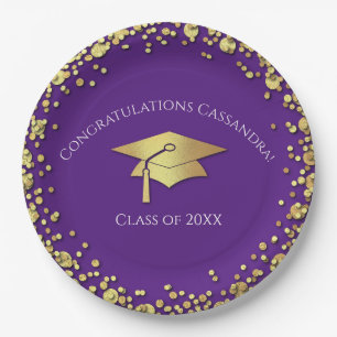 Prato De Papel Formatura Roxo e Dourado