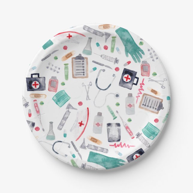 Prato De Papel Fornecimentos médicos em aquarela (Frente)