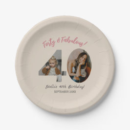 Prato De Papel Forty & Fabulous Custom Photo 40th Birthday