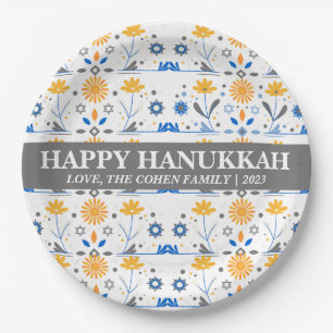 Prato De Papel Foto da família Simple Elegant Modern Hanukkah