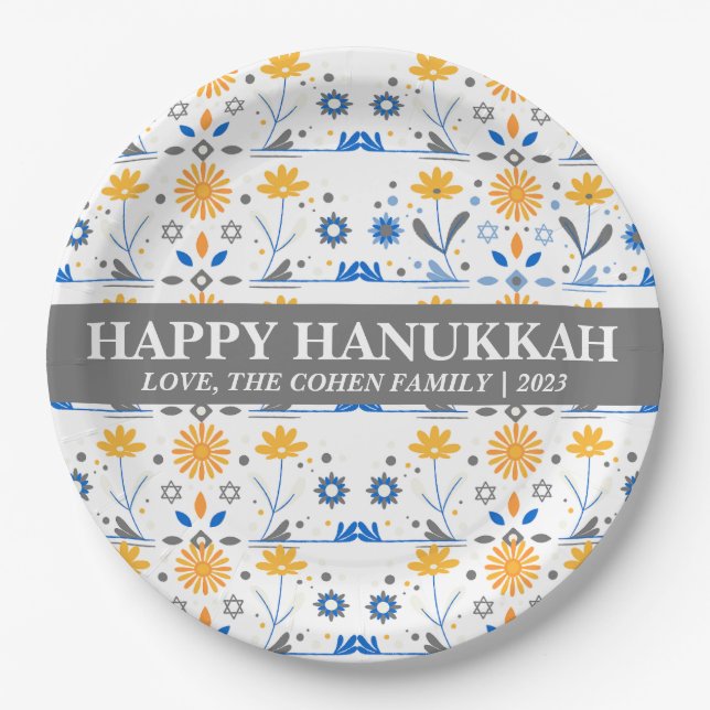 Prato De Papel Foto da família Simple Elegant Modern Hanukkah (Frente)