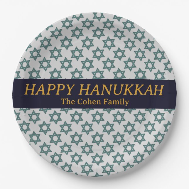 Prato De Papel Foto da família Simple Elegant Modern Hanukkah (Frente)