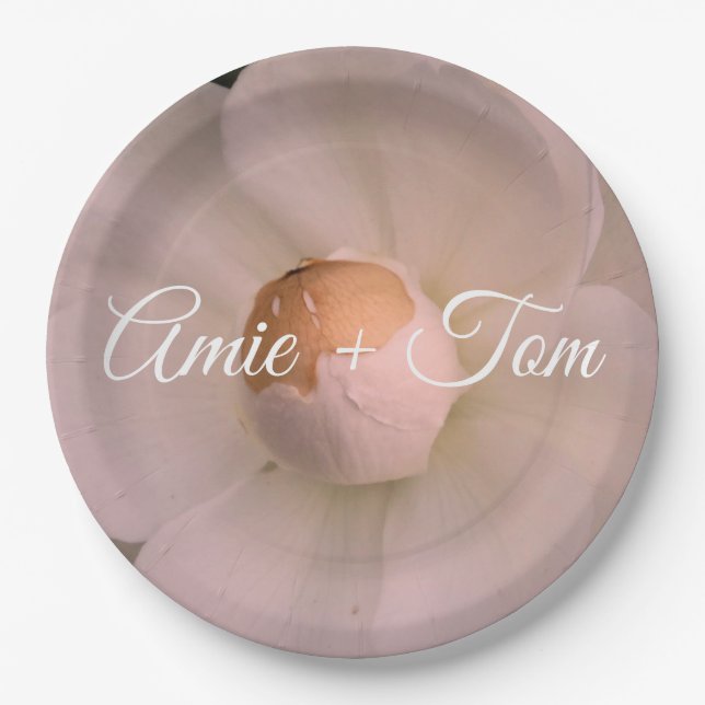 Prato De Papel Foto da Flor Branca, Placas De Papel Personalizado (Frente)