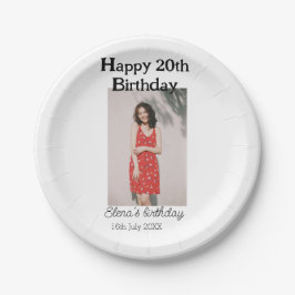 Prato De Papel Foto de 20 de aniversário feliz, simples e simples