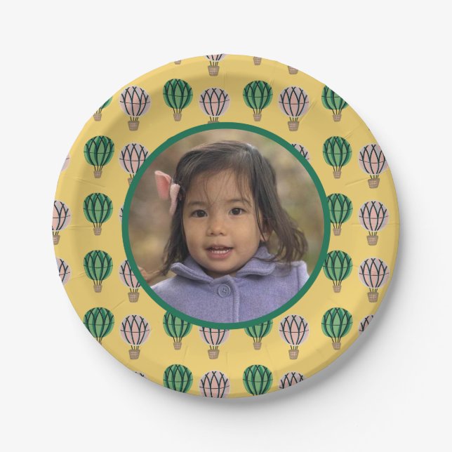 Prato De Papel Foto de aniversário do balão de ar quente (Frente)