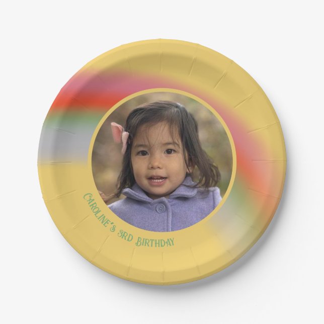 Prato De Papel Foto de aniversário personalizada simples do arco- (Frente)