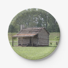 Prato De Papel Foto de Cabine de Log Rustic