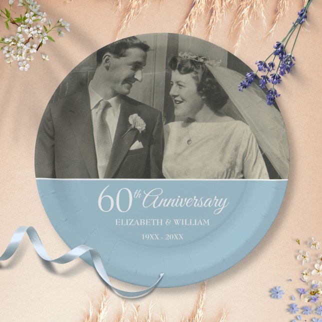 Prato De Papel Foto de casamento do 60º aniversário Diamante (60th Anniversary Wedding Photo Diamond Paper Plates)
