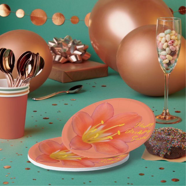 Prato De Papel Foto de Flor Laranja Personalizável | (Múltiplo)