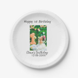 Prato De Papel Foto de primeiro aniversario feliz simples e elega